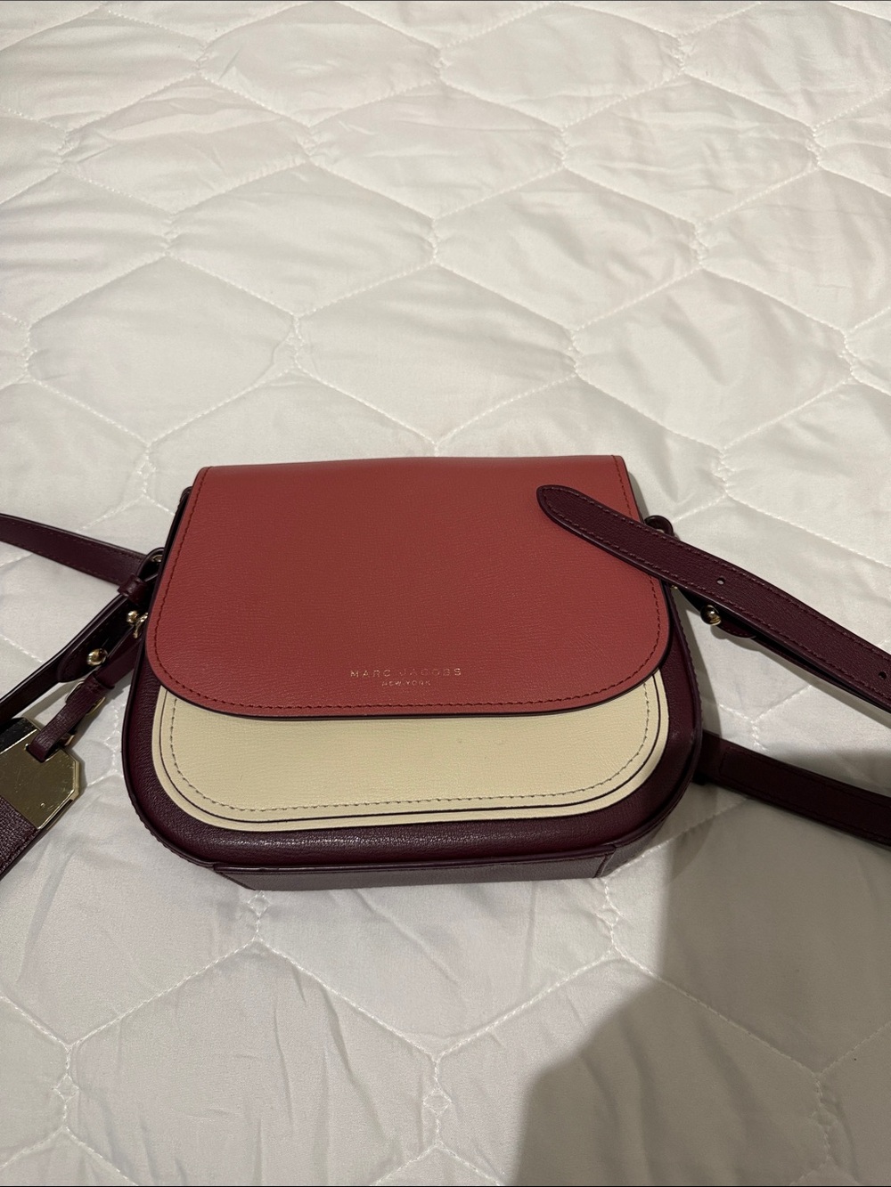 Marc Jacobs Tricolor Leather Crossbody — Rose, Cream & Burgundy